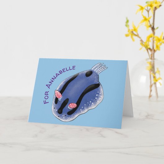 カワイハッピーブルーヌディブランチ漫画イラストレーション カード (黄色い花)