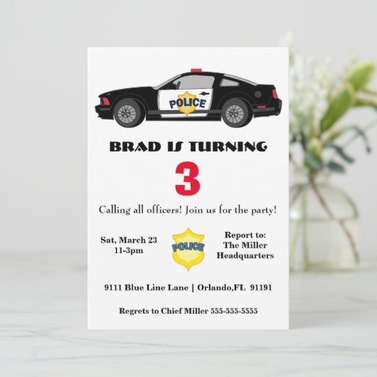 カワイパトカー誕生日招待状 招待状 (スタンド正面)
