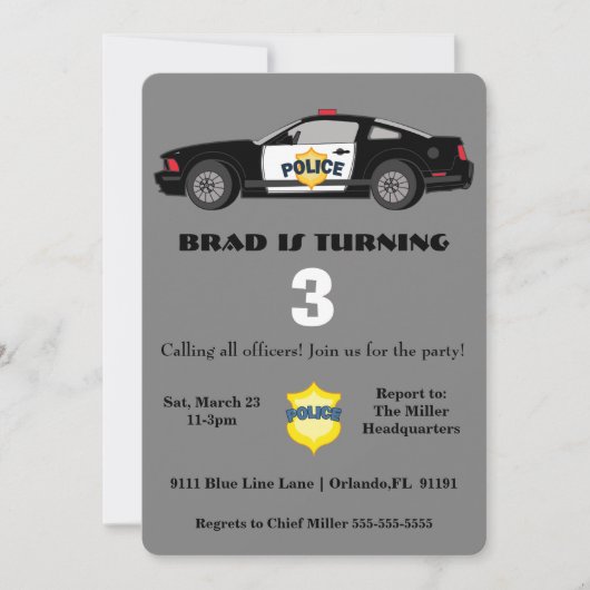 カワイパトカー誕生日招待状 招待状 (正面)