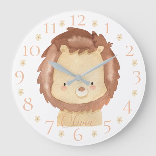 カワイパーソナライズされたトウォーターカラーベビーライオン ラージ壁時計 (正面)