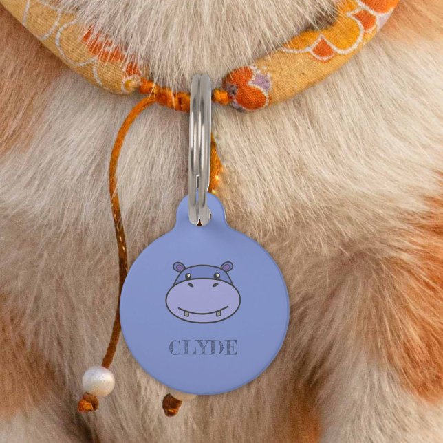 カワイヒッポ顔 ペット　ネームタグ (Cute Hippo Face Pet ID Tag)