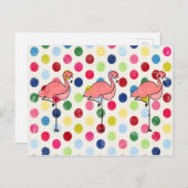 カワイファンキートフラミンゴスカラフル水玉模様 ポストカード (正面/裏面)
