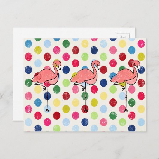 カワイファンキートフラミンゴスカラフル水玉模様 ポストカード (正面/裏面)