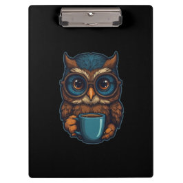 「カワイフクロウwithコーヒーカップ」おもしろいデザイン クリップボード