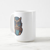 「カワイフクロウwithコーヒーカップ」おもしろいデザイン コーヒーマグカップ (正面左)