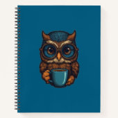 「カワイフクロウwithコーヒーカップ」おもしろいデザイン ノートブック (正面)