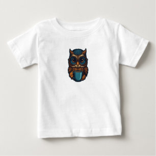 「カワイフクロウwithコーヒーカップ」おもしろいデザイン ベビーTシャツ
