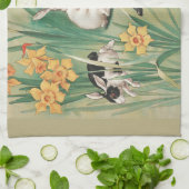 カワイブニーと水仙の花アンティークイースター キッチンタオル (折り畳み)