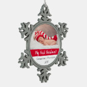 カワイベビー初めてのクリスマスベビー写真保存 スノーフレークピューターオーナメント (左)