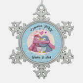 カワイペンギン夫婦の休日 スノーフレークピューターオーナメント (正面)