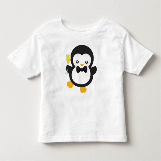 カワイペンギン、シャンパン付きペンギン、パーティー トドラーTシャツ (正面)