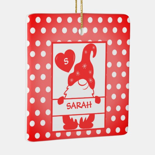 カワイホリデー格言水玉模様レッドホワイトネーム年 セラミックオーナメント (右)