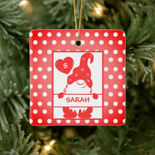 カワイホリデー格言水玉模様レッドホワイトネーム年 セラミックオーナメント (ツリー)