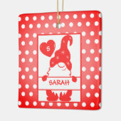 カワイホリデー格言水玉模様レッドホワイトネーム年 セラミックオーナメント (左)