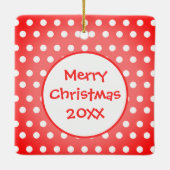 カワイホリデー格言水玉模様レッドホワイトネーム年 セラミックオーナメント (裏面)