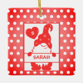 カワイホリデー格言水玉模様レッドホワイトネーム年 セラミックオーナメント (正面)