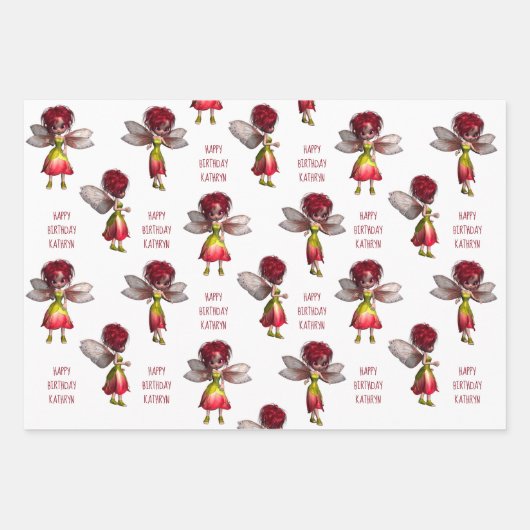 カワイル・レッド・ヘア・フェアパーソナライズされたーズ ラッピングペーパーシート (正面)