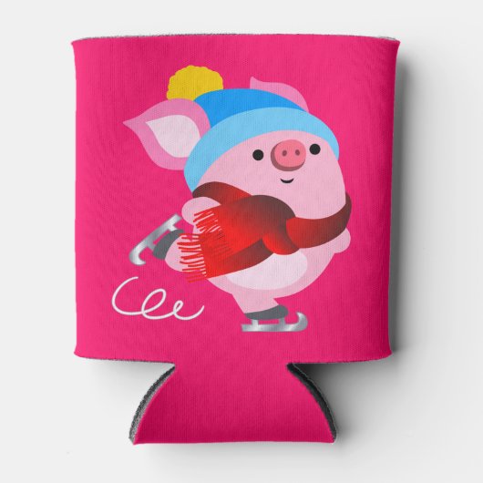 カワイートカートゥーンアイススケートで滑る豚クーラーボックス 缶クーラー (正面)