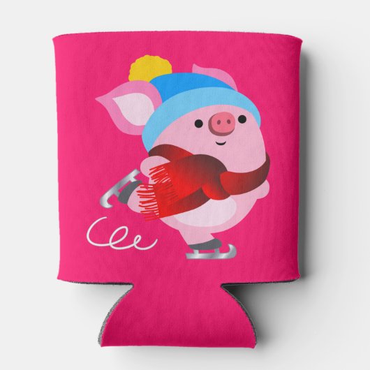 カワイートカートゥーンアイススケートで滑る豚クーラーボックス 缶クーラー (裏面)