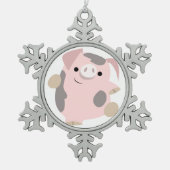 カワイートカートゥーン踊りピグピューターオーナメント スノーフレークピューターオーナメント (正面)