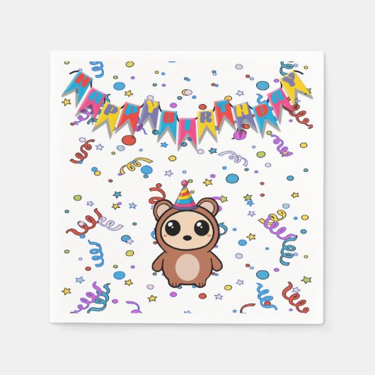 カワイートカートンベア誕生日ナプキンス | 供給 スタンダードカクテルナプキン (正面)