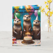 カワウの三つ子があなたを大好きな誕生日パーティー カード (黄色い花)