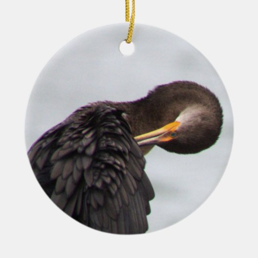カワウの鳥のオーナメント セラミックオーナメント (正面)
