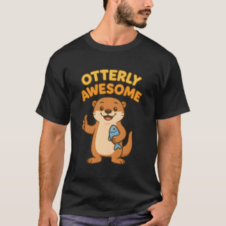 カワウソでキュートなTシャツ | かわいい動物のダジャレ Tシャツ