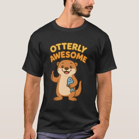 カワウソでキュートなTシャツ | かわいい動物のダジャレ Tシャツ (正面)