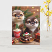 カワウソとクリスマススイーツ カード (黄色い花)