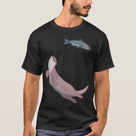 カワウソとトラウトの川のデザイン Tシャツ (正面)