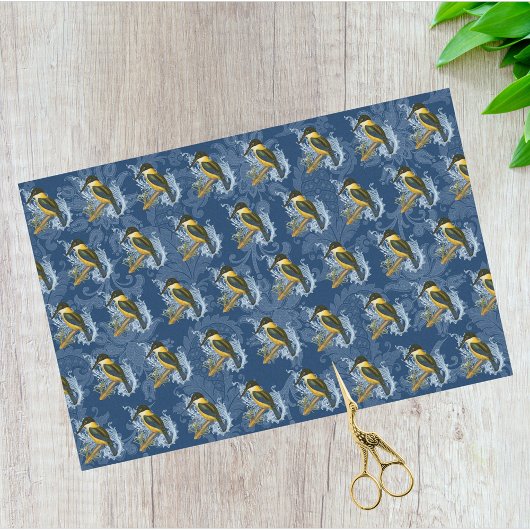 カワウソとヴィンテージブルーダマスク模様 薄葉紙