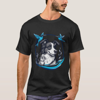 カワウソと青い鳥とボーダーコリー Tシャツ