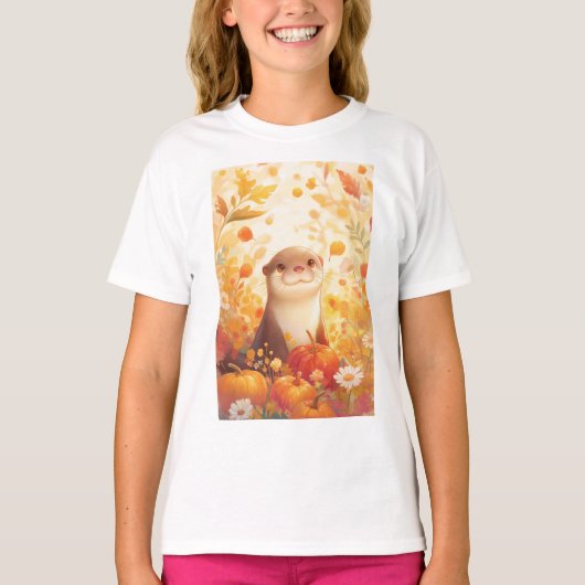 カワウソのかぼちゃ畑 Tシャツ (正面)