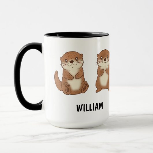 カワウソのイラスト入り オーダーメイド コーヒー マグカップ (左)