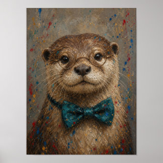 カワウソのウォールアート — おしゃれな油絵の肖像画 ポスター