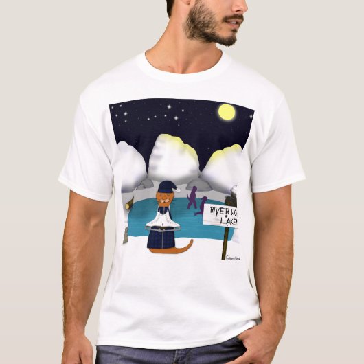 カワウソのオリバーが川でスケート Tシャツ (正面)