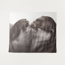 カワウソのキス アート - 手描きの野生動物インテリア装飾 タペストリー