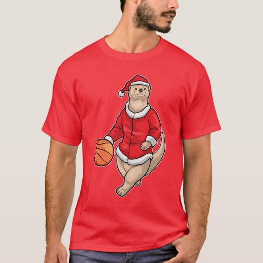 カワウソのクリスマスバスケットボール Tシャツ (正面)