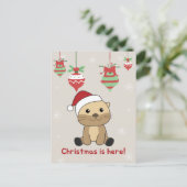 カワウソのクリスマス　雪　冬　動物　カワウソのホリデー シーズンポストカード (スタンド正面)