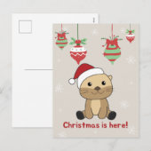 カワウソのクリスマス　雪　冬　動物　カワウソのホリデー シーズンポストカード (正面/裏面)