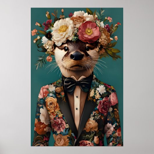 カワウソのスーツ姿のポスター、カワウソの肖像画、カワウソの油絵 ポスター (正面)