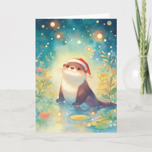 カワウソのホリデーグロー カード (正面)