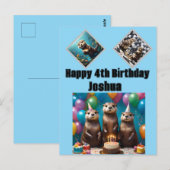 カワウソの三つ子誕生日パーティー、誕生日ポストカード ポストカード (正面/裏面)
