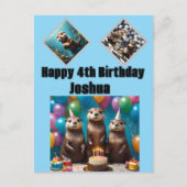 カワウソの三つ子誕生日パーティー、誕生日ポストカード ポストカード (正面)
