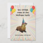 カワウソの子供の誕生日パーティーの招待状 - 出てこいよ カード (正面)