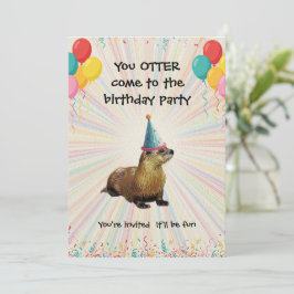 カワウソの子供の誕生日パーティーの招待状 - 出てこいよ カード