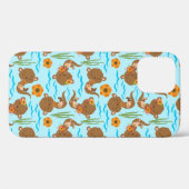 カワウソの家族 オレンジの花 水生動物 フラワー Case-Mate iPhoneケース (裏面 (横))