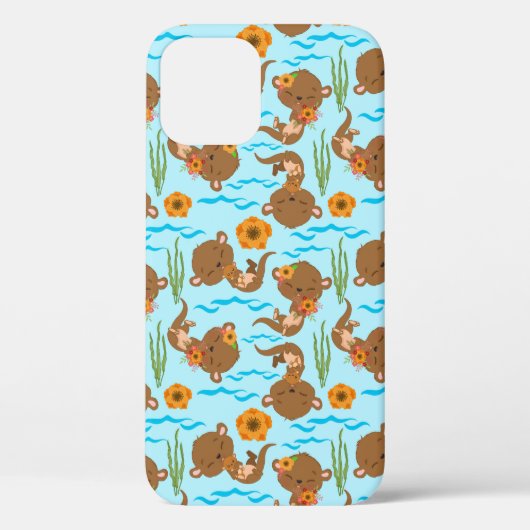 カワウソの家族 オレンジの花 水生動物 フラワー Case-Mate iPhoneケース (裏面)