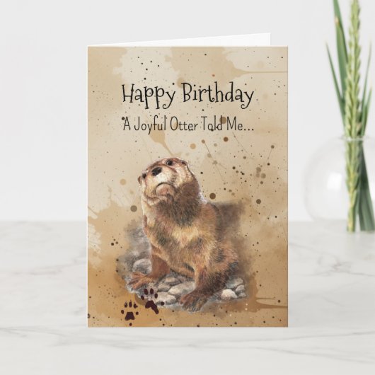 カワウソの性格の誕生日楽しい動物 カード (正面)